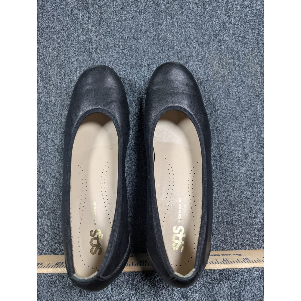 SAS Womens Black Leather Round Toe Low Block Heel Pumps Shoes Size 9 M USA Made